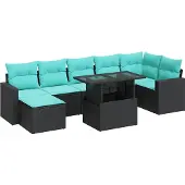 vidaXL 8-delige Loungeset met kussens poly rattan acacia zwart
