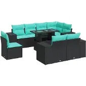 vidaXL 9-delige Loungeset met kussens poly rattan acacia zwart