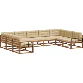 vidaXL Buiten bank set 9 st Natuurlijk en Beige