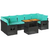 vidaXL 8-delige Loungeset met kussens poly rattan zwart
