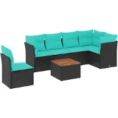 vidaXL 7-delige Loungeset met kussens poly rattan zwart