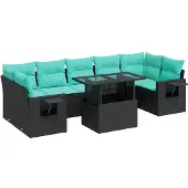 vidaXL 8-delige Loungeset met kussens poly rattan acacia zwart