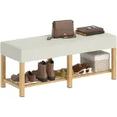 HOMCOM Schoenenbank - Rubberhout - 120x44x48cm - Natuurlijk hout