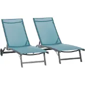 Outsunny -ligstoelset - Stof - 195x66x34cm - Blauw