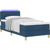 vidaXL LED Box Spring Bed met kussen Blauw 80 x 200 cm Stof