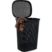 Bathroom Solutions Wasmand - zwart - 60 liter - 37 x 46 x 60 cm - met deksel - Wasmanden