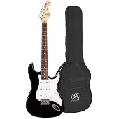 SX Elektrische gitaar - ED1 - ST-model - 3x Single Coil - Vintage Tremolo - 22 frets - Zwart - Inclusief gigbag
