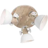 Steinhauer Industriële plafondlamp Gearwood 3-lichts wit met hout