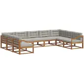 vidaXL Buiten bank set 9 st Natuurlijk en Licht Grijs