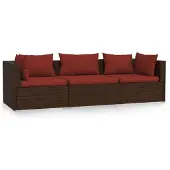 vidaXL Bank 3-zits met kussens poly rattan bruin