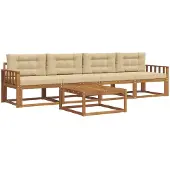 vidaXL Buiten bank set met kussen 5 pcs Natuurlijk en Beige