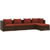vidaXL 5-delige Loungeset met kussens poly rattan bruin