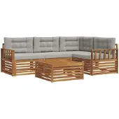 vidaXL Buiten bank set met kussen 5 pcs Natuurlijk en Licht Grijs