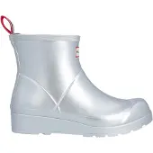 Hunter Play Kort Metallic Rubber Dames Wellington Boots Zilver