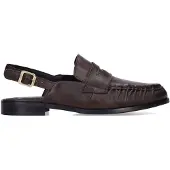 Manfield Donkerbruine leren slingback loafers | Maat 41