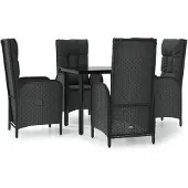 vidaXL 5-delige Tuinset met kussens poly rattan zwart