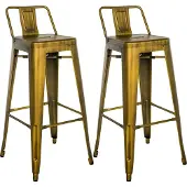 CLP barkrukset van 2 stuks met rugleuning, in industriële stijl "Mason", met rugleuning | Kleur: goud