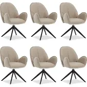 Homestyle4u Eetkamerstoelen - Set van 6 - Draaibaar - met armleuningen - Beige