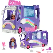 Barbie Extra Mini Minis Poppen- en Voertuigenset, Uitbreidbare Tourbus met Pop, Kleding en Accessoires