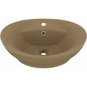 Syfax Wastafel met overloop ovaal 58,5x39 cm keramiek matcrème