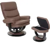 Mendler Relaxfauteuil HWC-C16, tv-fauteuil met voetenbankje en opbergruimte, MVG-gecertificeerd Kunstleer, chocoladebruin