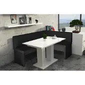 Fun-Möbel Eckbankset 168x128 cm ROBIN L, zwart / Eettafel DANTE, wit HGL