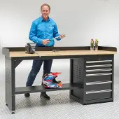 Datona Werkbank PRO - bamboe werkblad - 200 cm - zwart + bankschroef