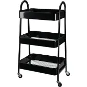 H&S Keukentrolley/plateau kast - zwart - metaal - 79 x 44 x 32 cm - 3 niveaus - draadmanden - opslag