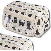 Edibazzar | Etui met kattenmotieven en twee compartimenten, geschikt voor meisjesscholen