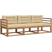 vidaXL Buiten bank set met kussen 3 pcs Natuurlijk en Beige