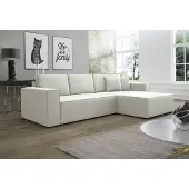 Fun-Möbel Eckbank, slaapbank, bank CONOR, kunstleer, wit, ottoman, rechts