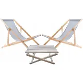 Woodok 2x Houten Ligstoelen met Bijpassende Salontafel - Wit