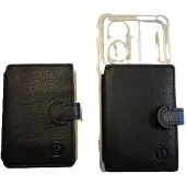 Oi zwart lederen pasjesmapje om op telefoon te plakken / afsluitbare pasjeshouder voor op telefoon met plakstrip / plat beursjes om op telefoon te bevestigen / RFID safe / zwart leer / 660