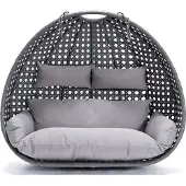 HOME DELUXE Mand hangstoel Polyrattan TWIN - Grijs - Met kussens + ketting
