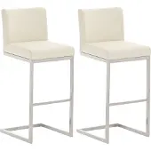 CLP Paros Set van 2 barkrukken - RVS Frame - Rugleuning & Voetsteun - Draagkracht 240 kg - Design Barkruk - Kunstleer - creme
