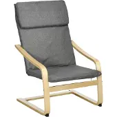 HOMCOM Fauteuil in linnenlook met hoofdsteun en armleuningen, houten frame, grijs+naturel