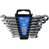 GEKO Spanner, Ratelsleutel met scharnier, set van 8, 8-22 mm, kunststof. -houder (12 mm, 17 mm, 15 mm, 16 mm, 13 mm, 19 mm, 22 mm, 14 mm, 11 mm, 20 mm, 8 mm, 18 mm, 21 mm, 9 mm, 10 mm)