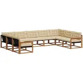 vidaXL Buiten bank set 9 st Natuurlijk en Beige
