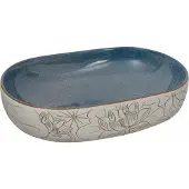 Syfax Opzetwasbak ovaal 59x40x14 cm keramiek zandkleurig en blauw