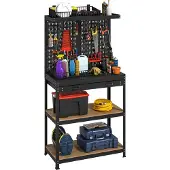 HOMCOM Werkbank, 80 x 40,5 x 155 cm, gereedschapskast met gatenpaneel, haken en lade