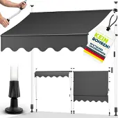 Tillvex Klemluifel 400 cm grijs met handslinger, voor balkon, balkonluifel zonder boren, luifel uv-bestendig en in hoogte verstelbaar, zonwering, waterdicht