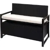 Mendler Poly-rattan 2-zitsbank -F39, tuinbank kistbank, opbergvak zitkussens ~ antraciet, kussens crème
