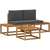 vidaXL Buiten bank set 3 st Naturel Massief Acacia Hout en Polyester