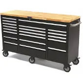 HBM Verrijdbare gereedschapswagen met houten werkblad - 146 cm - zwart