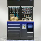 Datona Werkplaatsinrichting PREMIUM met eiken werkblad 135 cm breed - Zwart