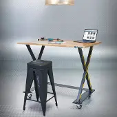 Datona Industriële werktafel 120 cm en werkplaatskruk - Zwart