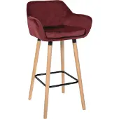CLP Grant Barkruk - Met rugleuning - Moderne Barstoel - Beukenhouten Poten - Belastbaar tot 150 kg - Velvet - Fluweel - rood/natura