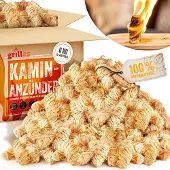Grillas 6 kg biologische open haard- en barbecue-aanmaakblokjes ca. 480 stuks, van houtwol, in was geïmpregneerd, kolenaansteker, aanmaakwol, aanmaakhulp zonder resten