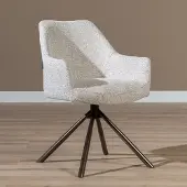 Livin24 Draaibare eetkamerstoel Kay draaibaar gemêleerde stof off white/bruin