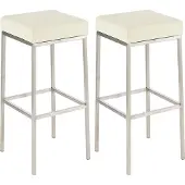 CLP Set van 2 barkrukken Montreal, met beklede zitplaatsen en voetsteunen | Kleur: crème, frame: roestvrij staal